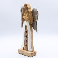 Großer Engelstern aus Mangoholz mit Metallflügeln und Emaille-Details – 30 cm