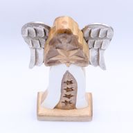 Großer Engelstern aus Mangoholz mit Metallflügeln und Emaille-Details – 30 cm