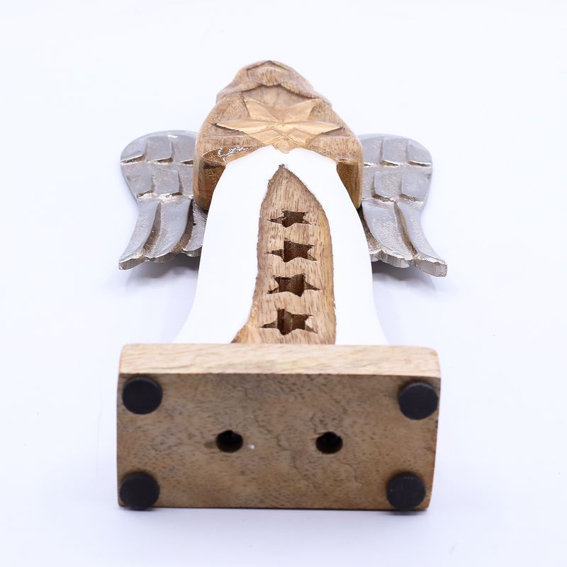 Großer Engelstern aus Mangoholz mit Metallflügeln und Emaille-Details – 30 cm