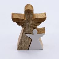 Mangoholz-Engel in Engelform – Weiße Emaille – 15 cm