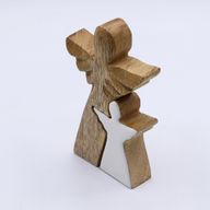 Mangoholz-Engel in Engelform – Weiße Emaille – 15 cm