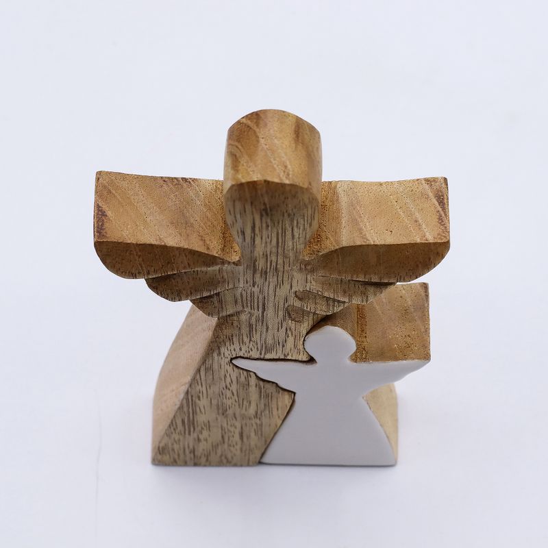 Mangoholz-Engel in Engelform – Weiße Emaille – 15 cm