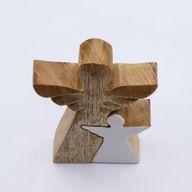 Mangoholz-Engel in Engelform – Weiße Emaille – 15 cm