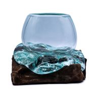 Mini-Goldfischglas aus geschmolzenem Glas auf Holz, 20 cm