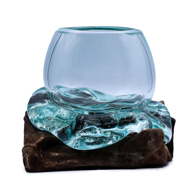 Mini-Goldfischglas aus geschmolzenem Glas auf Holz, 20 cm