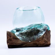 Mini-Goldfischglas aus geschmolzenem Glas auf Holz, 20 cm