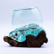 Mini-Goldfischglas aus geschmolzenem Glas auf Holz, 20 cm