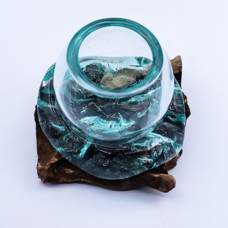 Mini-Goldfischglas aus geschmolzenem Glas auf Holz, 20 cm