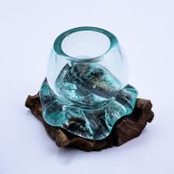 Mini-Goldfischglas aus geschmolzenem Glas auf Holz, 20 cm