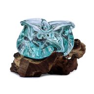 Massiver Aschenbecher/Kerzenhalter aus geschmolzenem Glas auf Holz, 23 cm