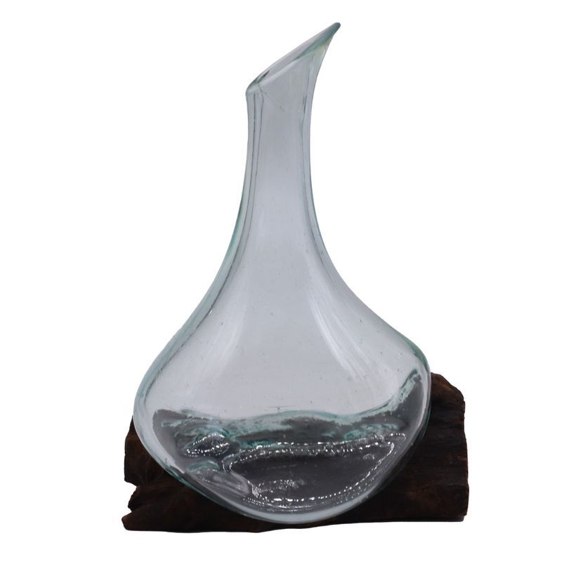 Mini-Karaffe aus geschmolzenem Glas auf Holz, 20 cm