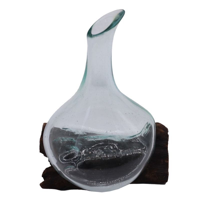 Mini-Karaffe aus geschmolzenem Glas auf Holz, 20 cm