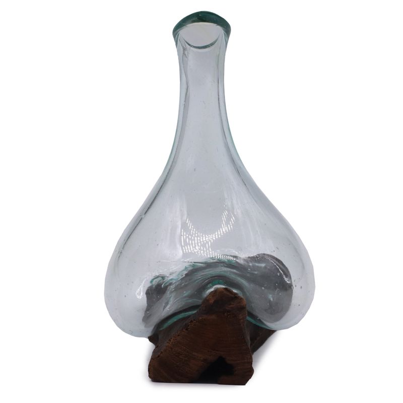 Mini-Karaffe aus geschmolzenem Glas auf Holz, 20 cm
