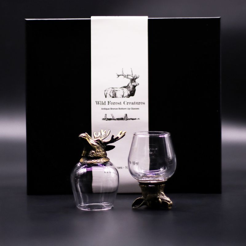 Bottom Up-Gläser (100 ml) – Wilde Waldtiere – Antikbronze