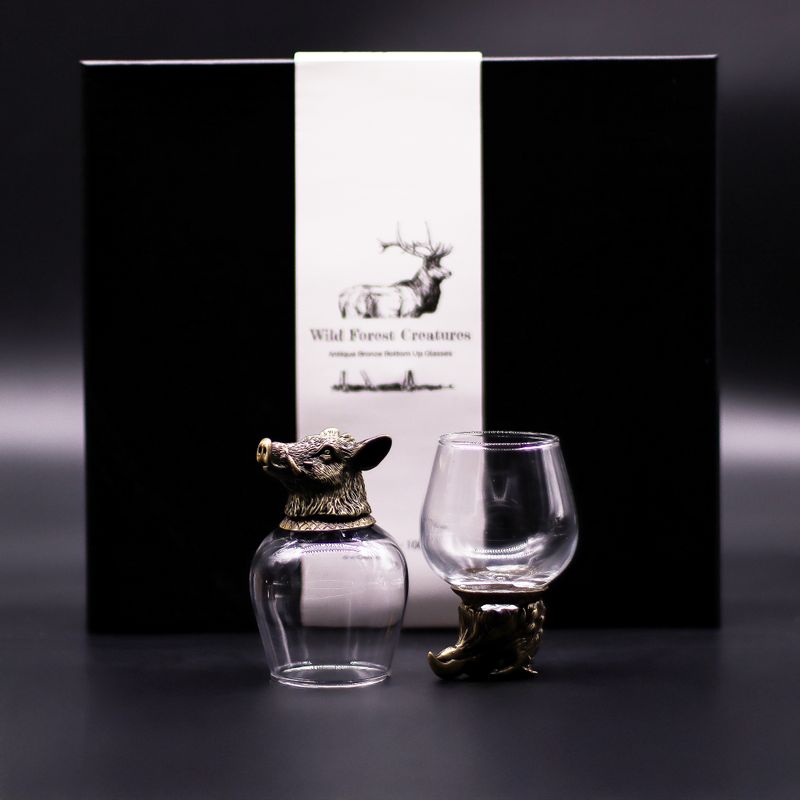 Bottom Up-Gläser (100 ml) – Wilde Waldtiere – Antikbronze