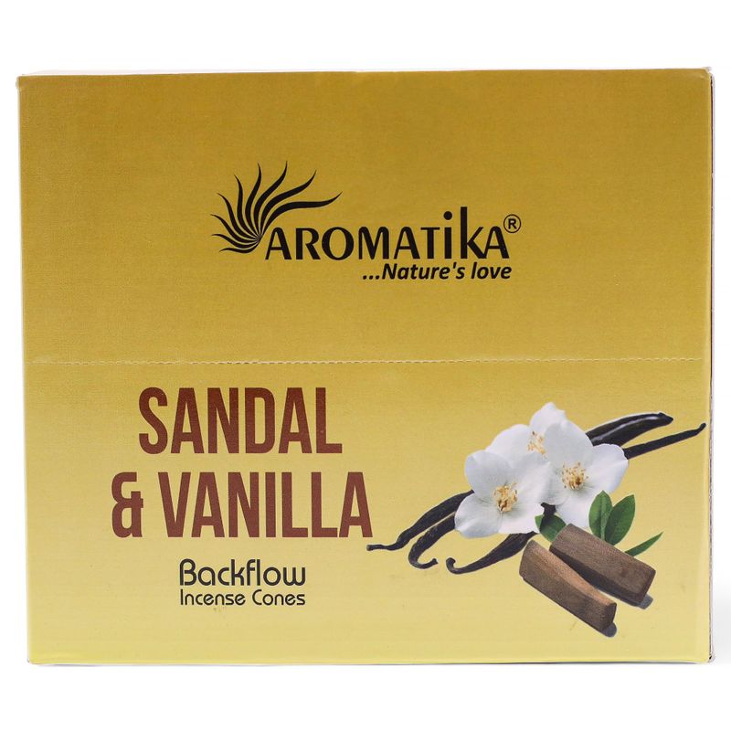 Packung mit 10 Masala Backflow-Räucherstäbchen – Sandelholz und Vanille