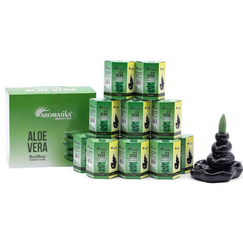 Packung mit 10 Masala Backflow-Räucherstäbchen – Aloe Vera