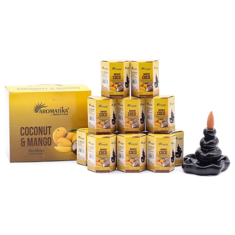 Packung mit 10 Masala Backflow-Räucherstäbchen – Kokosnuss und Mango