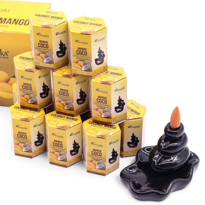 Packung mit 10 Masala Backflow-Räucherstäbchen – Kokosnuss und Mango