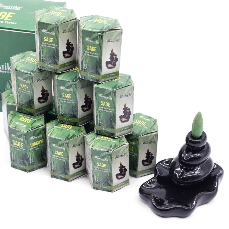 Packung mit 10 Masala Backflow-Räucherstäbchen – Salbei