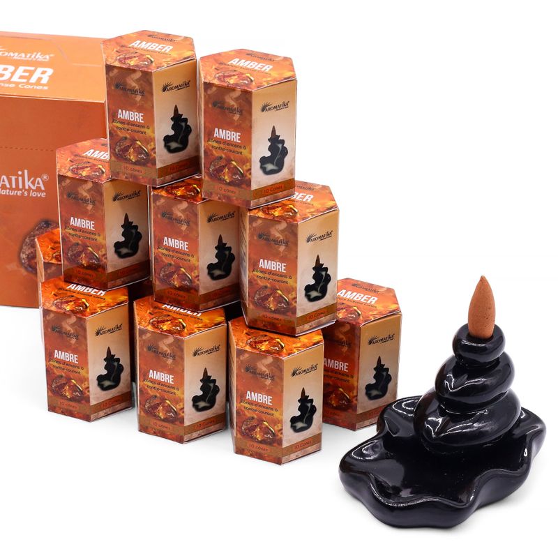 Packung mit 10 Masala Backflow-Räucherstäbchen – Bernstein
