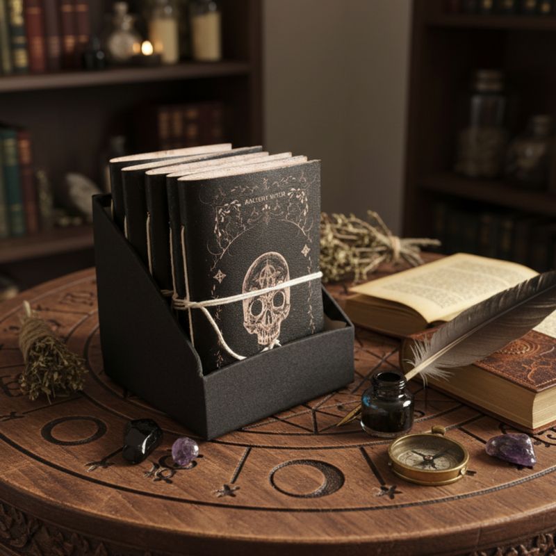Verschiedene Hexenritual-Notizbücher – Leder (6 x 4,5 Zoll) – Vitrine (Sandra Design)