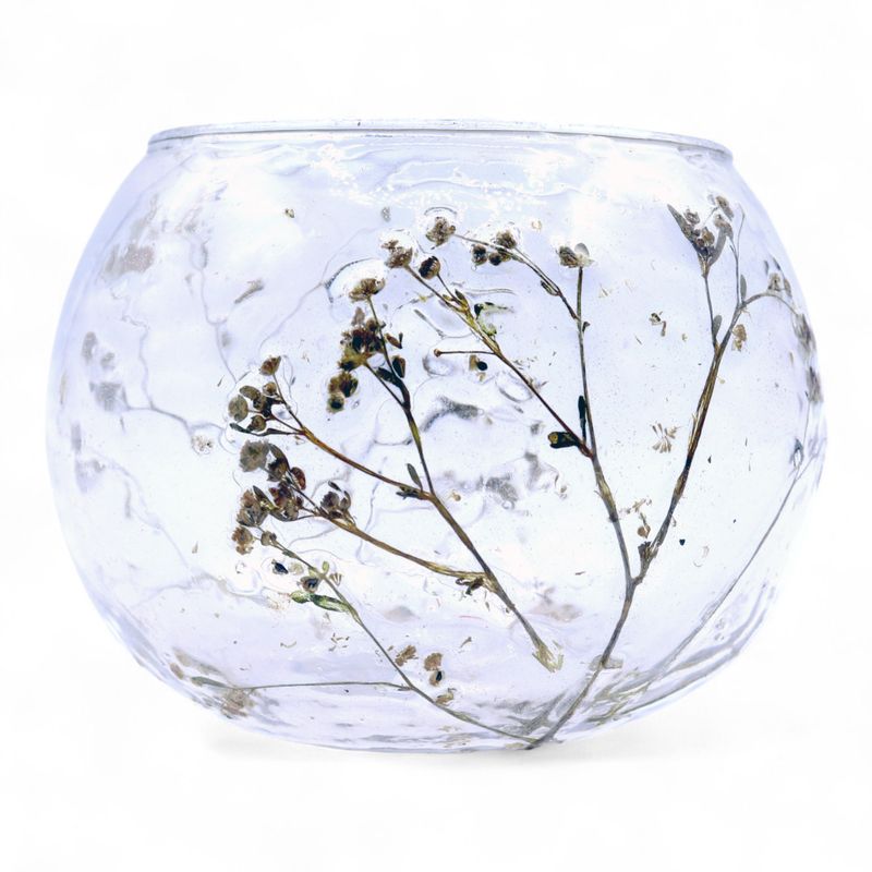 Natürliches florales Glas - Schalen-Kerzenhalter - Gänseblümchen - (8x10cm)