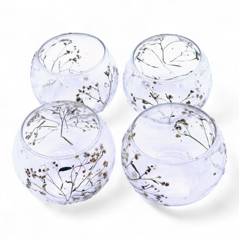 Natürliches florales Glas - Schalen-Kerzenhalter - Gänseblümchen - (8x10cm)