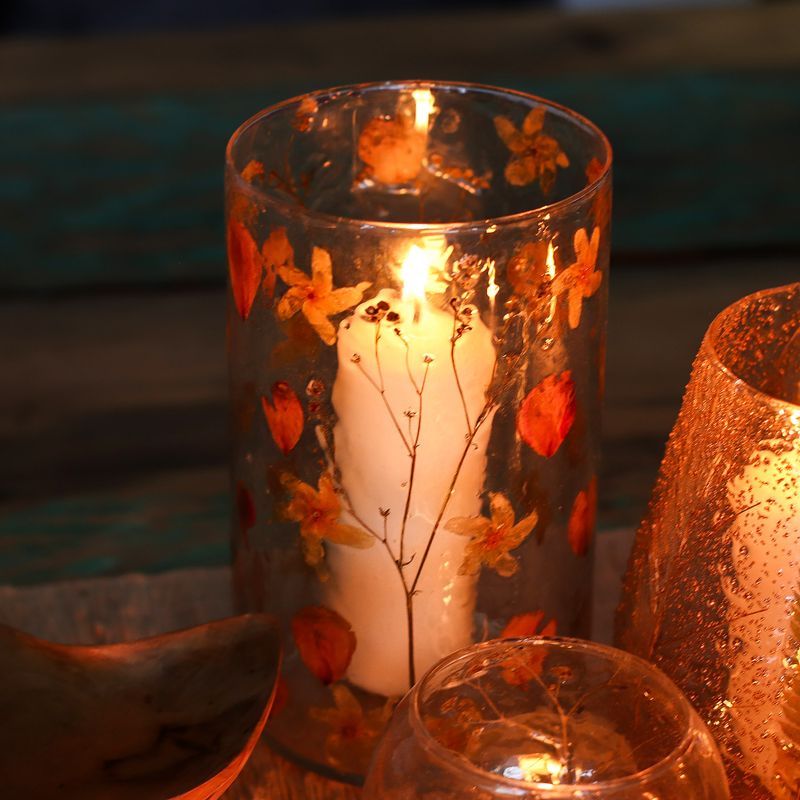 Natürliches florales Glas - Hohe Vase/Kerzenhalter - Rose - (19x11cm)