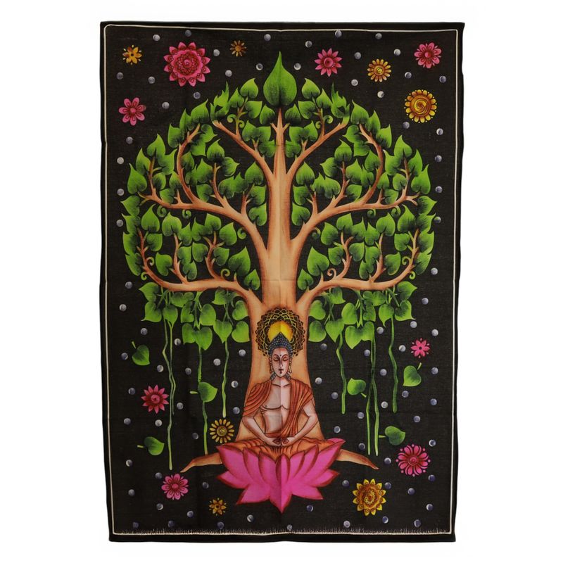 Wandkunst aus Baumwolle (70 x 110 cm) – Buddha-Bodhi-Baum