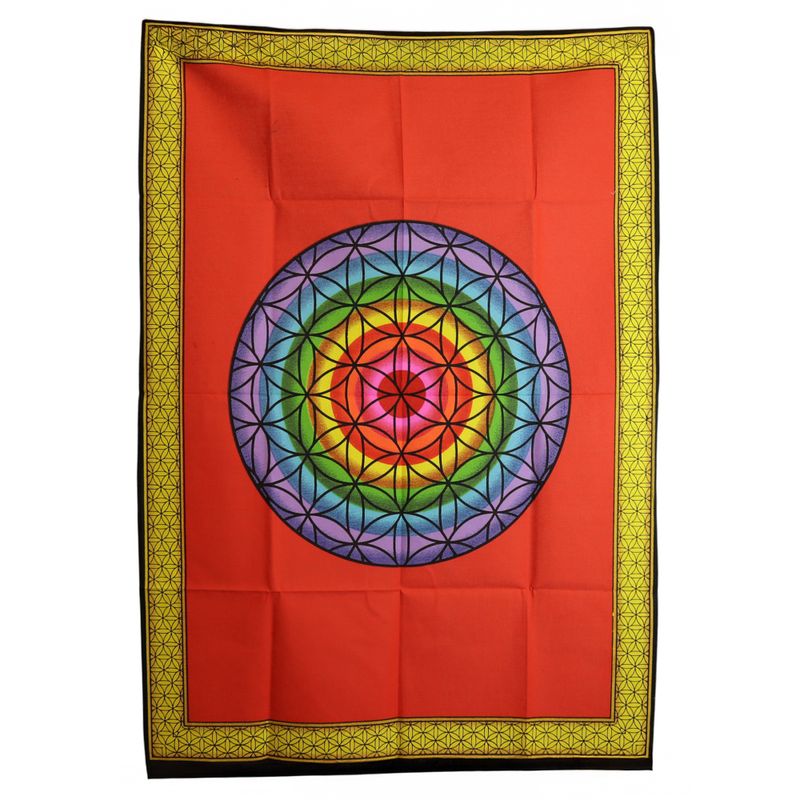 Wandbild aus Baumwolle (70 x 110 cm) – Regenbogenblume des Lebens