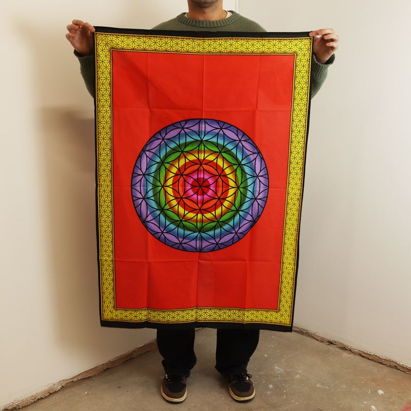 Wandbild aus Baumwolle (70 x 110 cm) – Regenbogenblume des Lebens