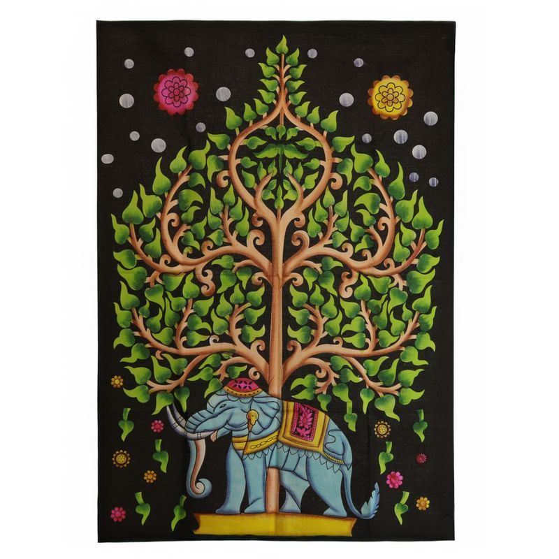 Wandbild aus Baumwolle (70 x 110 cm) – Elefant & Baum des Lebens