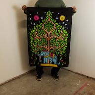Wandbild aus Baumwolle (70 x 110 cm) – Elefant & Baum des Lebens