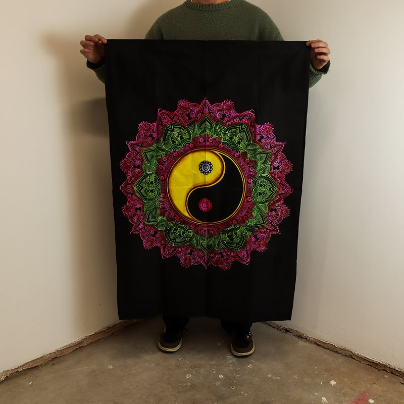 Baumwoll-Wandkunst (70 x 110 cm) – Ying- und Yang-Mandala