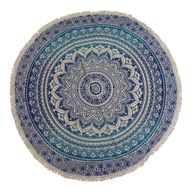 Kleines rundes Mandala-Baumwollbild (130 cm) – Klassisches Blau