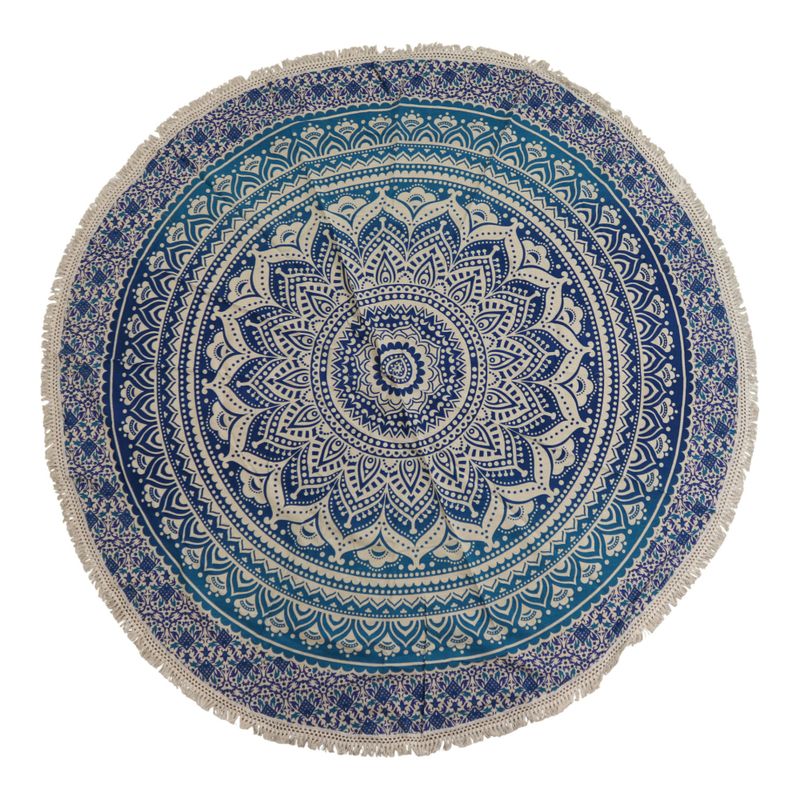 Kleines rundes Mandala-Baumwollbild (130 cm) – Klassisches Blau