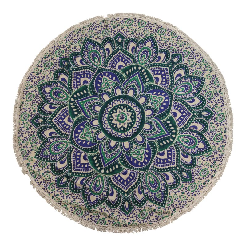 Kleines rundes Mandala-Baumwollbild (130 cm) – Türkis & Blau