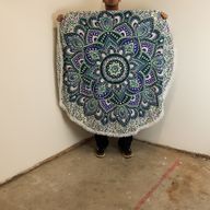 Kleines rundes Mandala-Baumwollbild (130 cm) – Türkis & Blau