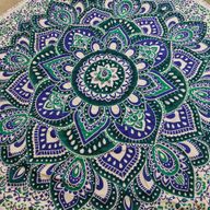 Kleines rundes Mandala-Baumwollbild (130 cm) – Türkis & Blau