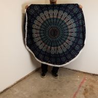 Kleines rundes Mandala-Baumwollbild (130 cm) – Pfauenblau