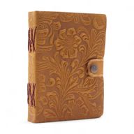 Notizbücher mit Lederprägung (7 x 5 Zoll) – Hellbraunes Blumenmuster – 200 Seiten
