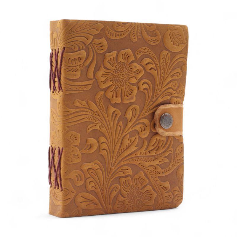 Notizbücher mit Lederprägung (7 x 5 Zoll) – Hellbraunes Blumenmuster – 200 Seiten