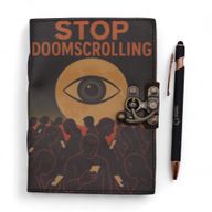 Bedruckte Notizbücher aus Leder (7x5 Zoll) – Stop Doom Scrolling – 200 Seiten, Normalpapier