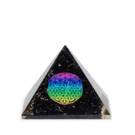 Kleine Organitpyramiden 5,5 x 4,5 cm – Blume des Lebens – Schwarze Turmalinsplitter