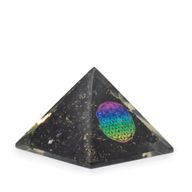 Kleine Organitpyramiden 5,5 x 4,5 cm – Blume des Lebens – Schwarze Turmalinsplitter