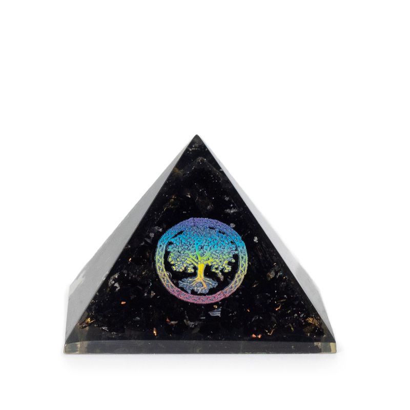 Kleine Organitpyramiden 5,5 x 4,5 cm – Lebensbaum – Schwarze Turmalinsplitter