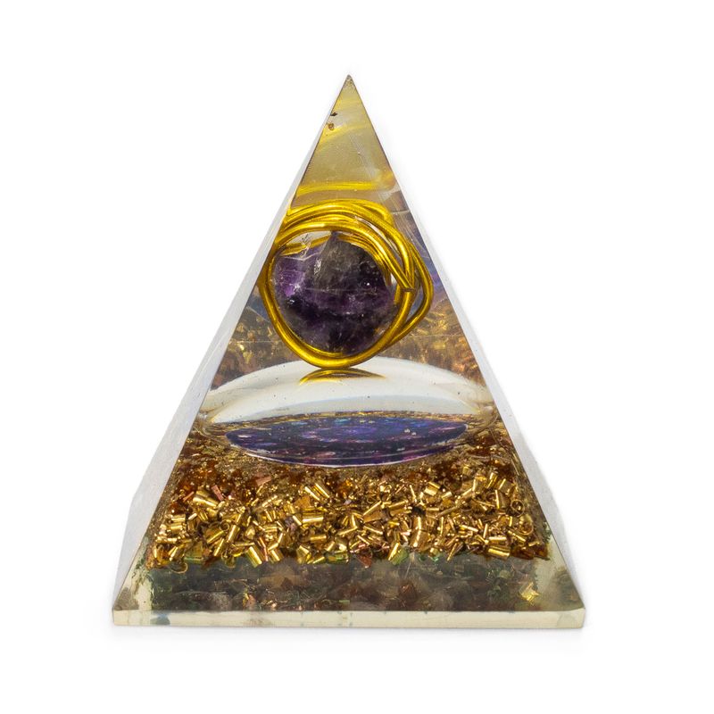 Med Orgonit-Pyramiden 7x6cm - Umwickelter Amethyst - Kupferchips