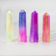 Edelstein-Obeliskenspitzen, ca. 9 cm – Aurora-Bergkristall – Rosa & Blau