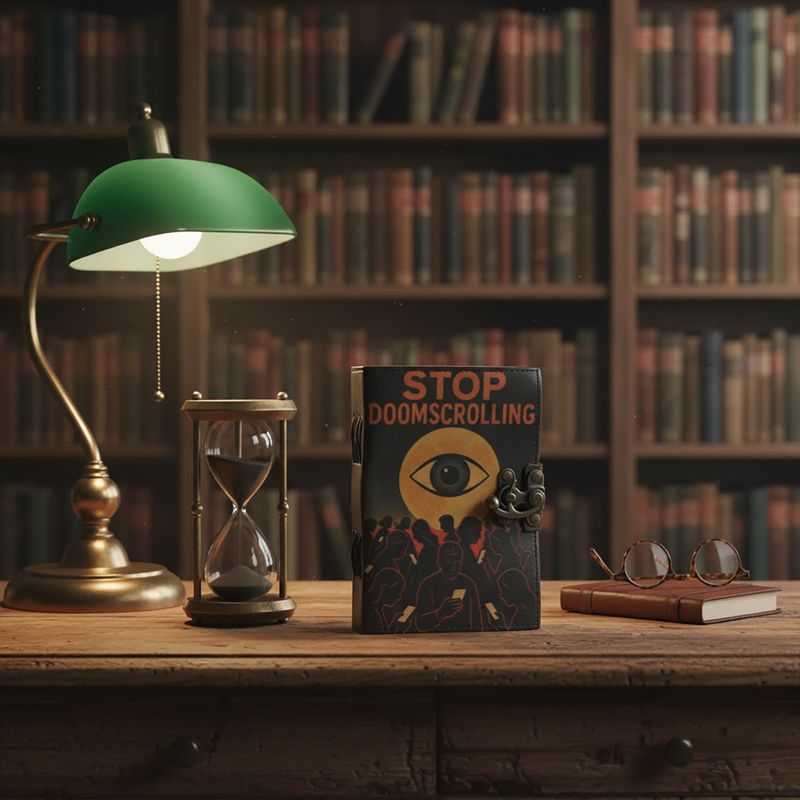 Bedruckte Notizbücher aus Leder (7x5 Zoll) – Stop Doom Scrolling – 200 Seiten, Normalpapier